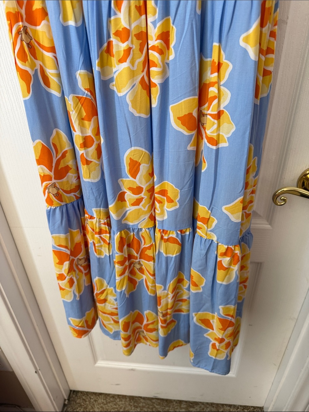 Sky Blue Maxi Dress with Yellow-Orange Floral Print - Picture 4 of 4